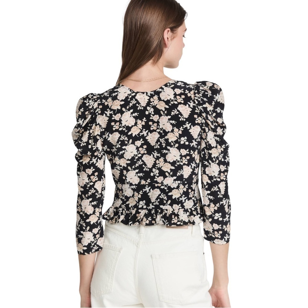NEW LoveShackFancy Silk Floral Print Louis Blouse in Almond Cookie - Picture 3 of 16